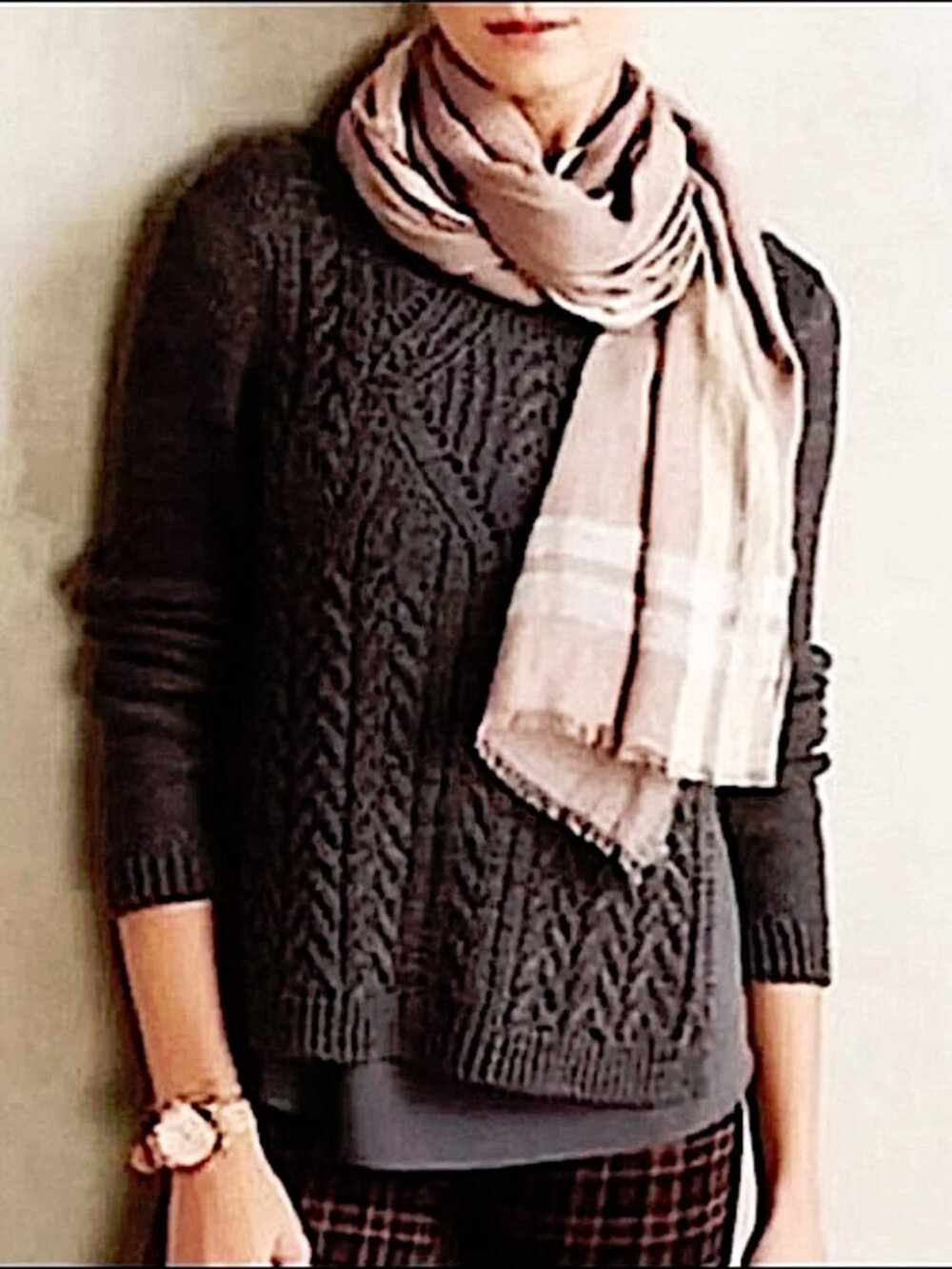 Anthropologie Moth Gray Cable Cotton Blend Layered Ella Sweater XS